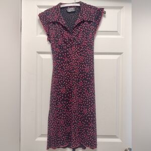 Retro Styled Polka Dot Midi Dress - Red/Pink and Black